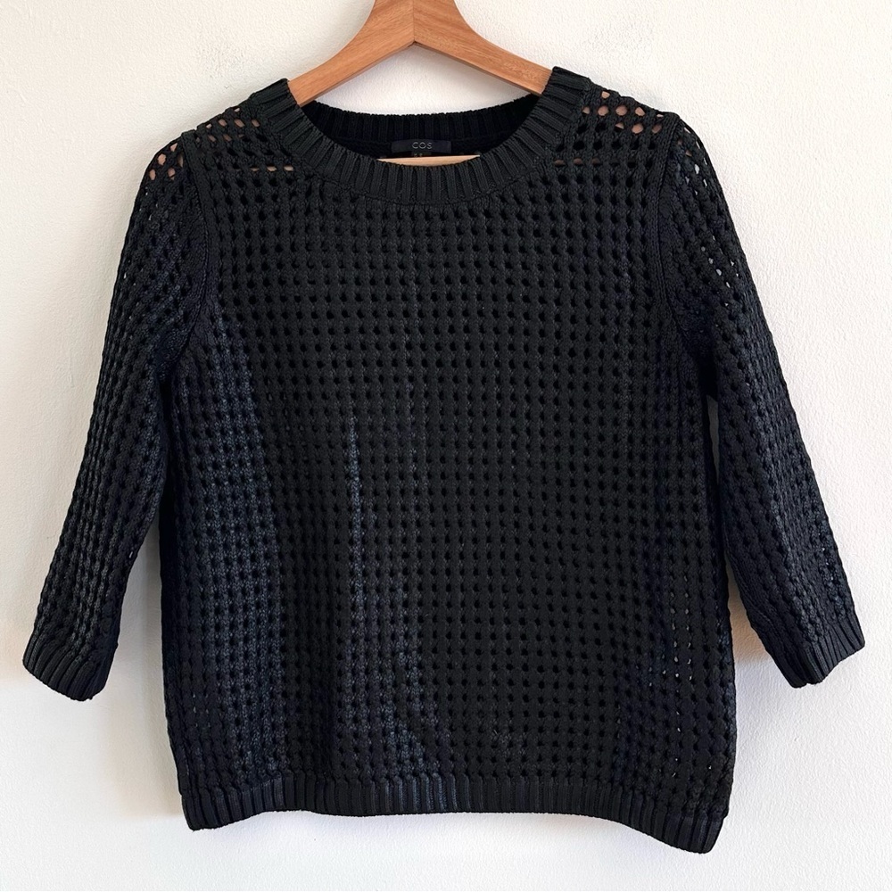 COS Black crew neck Open Knit cotton Sheen Sweater XS